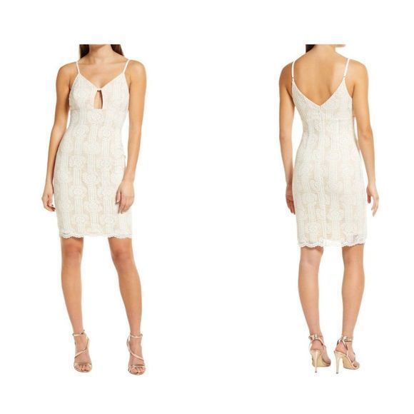 NWOT LULUS Avianna Cutout Lace Sheath Dress in White And‎ Nude (XS) - Picture 10 of 10